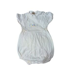 Vintage Baby Romper Bodysuit Short Sleeve Floral Embroidery Beige newborn A1